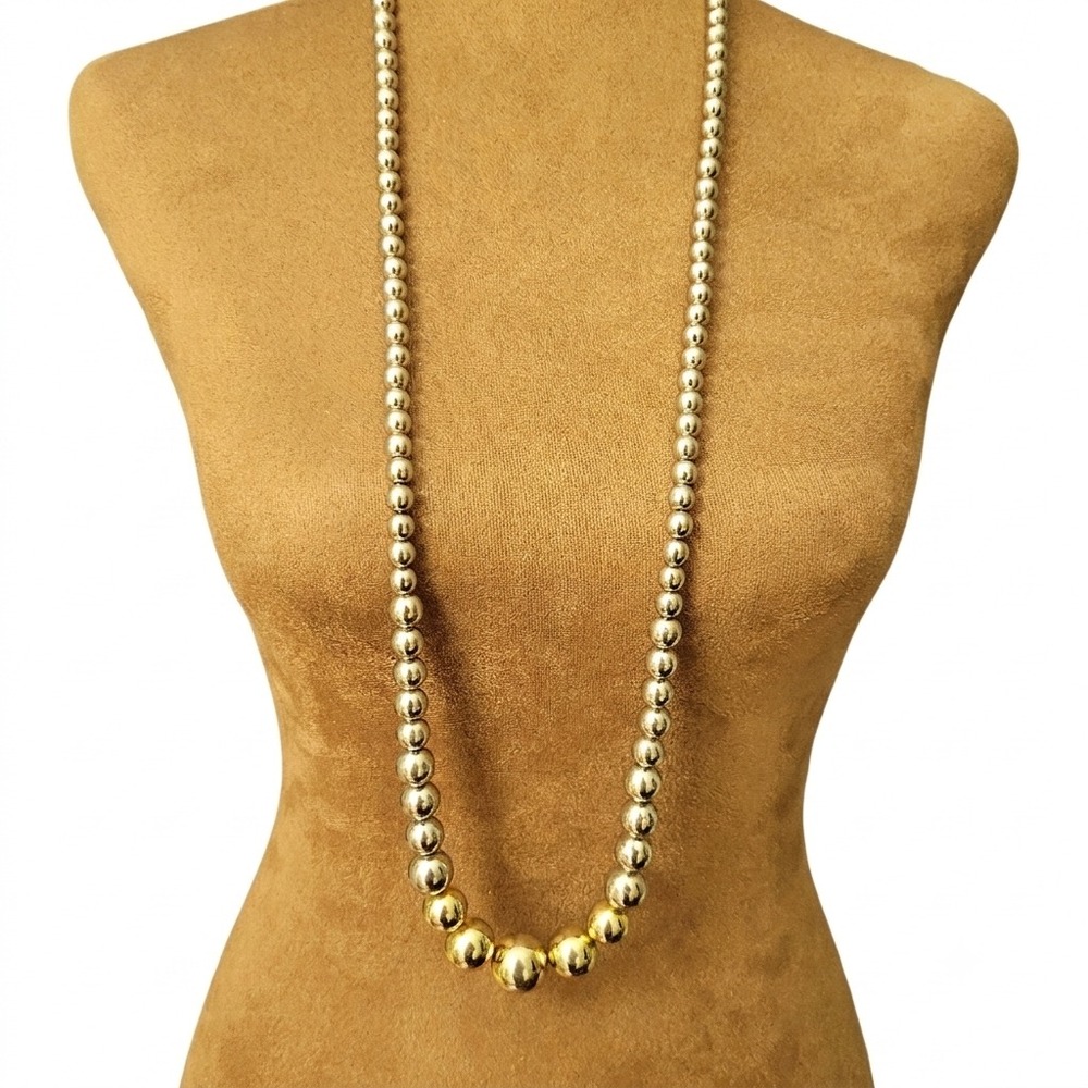 Vintage Two Tone Graduated Ball Bead Necklace 36" Retro Eclectic